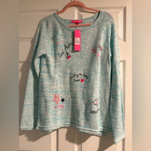 NWT Lilly Pulitzer Danette Sweater in Celestial Blue Mark Sailabration - Picture 5 of 7